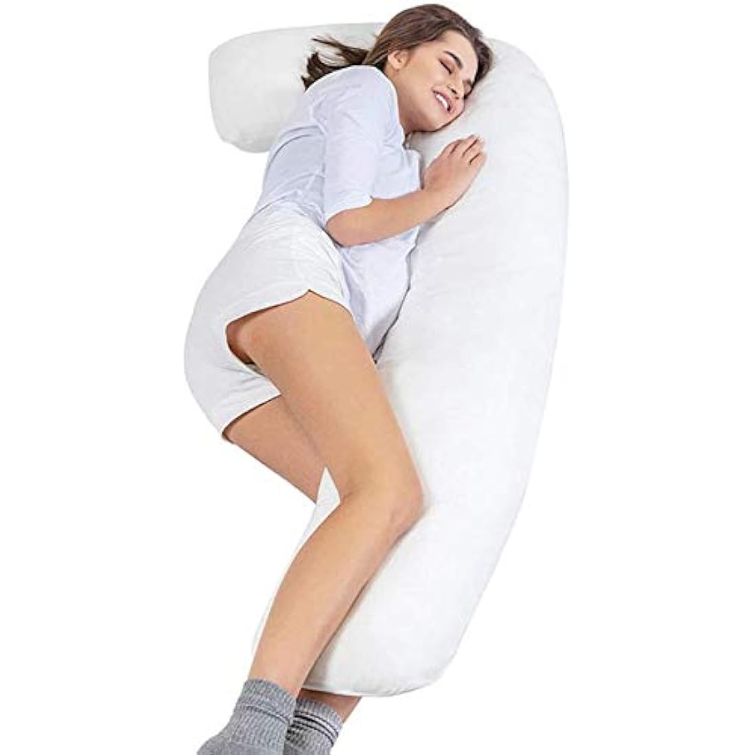 Linen Empire Premium L-Shape Pregnancy Pillow Orthopaedic Hollow Fibre Filling Maternity Body Pillow| Back, Neck & Leg Pain Relief |Side Sleeper Pillow Only