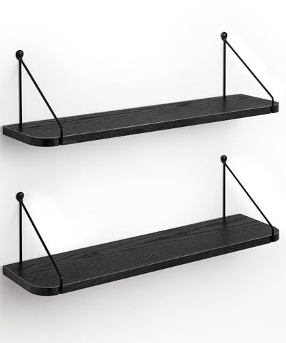 SUMGAR Black Floating Shelves for Wall Shelf Unit 60cm Long for Bedroom Bathroom Kitchen Wood Storage Organiser Modern Decorations Display for Living
