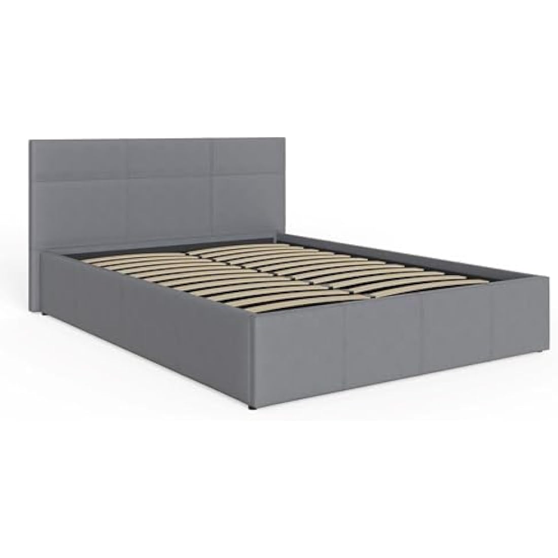GFW Classic Leather Upholstered Ottoman Storage Bed With Gas End Lift & Under Bed Storage, Small Double, Faux Leather, Grey