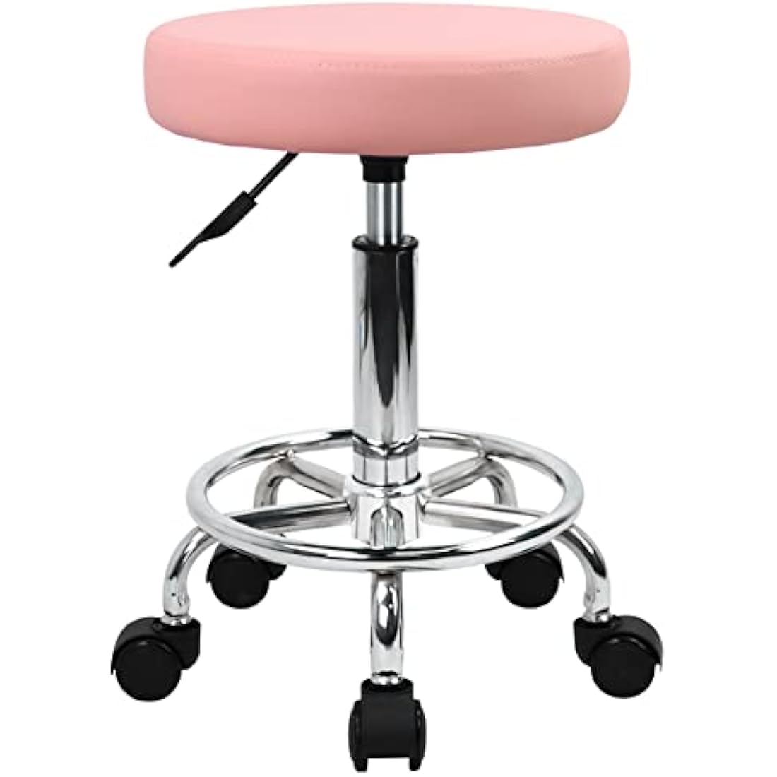 KKTONER PU Leather Round Rolling Stool with Foot Rest Swivel Height Adjustment Spa Drafting Salon Tattoo Work Office Massage Stools Task Chair Small (Pink)