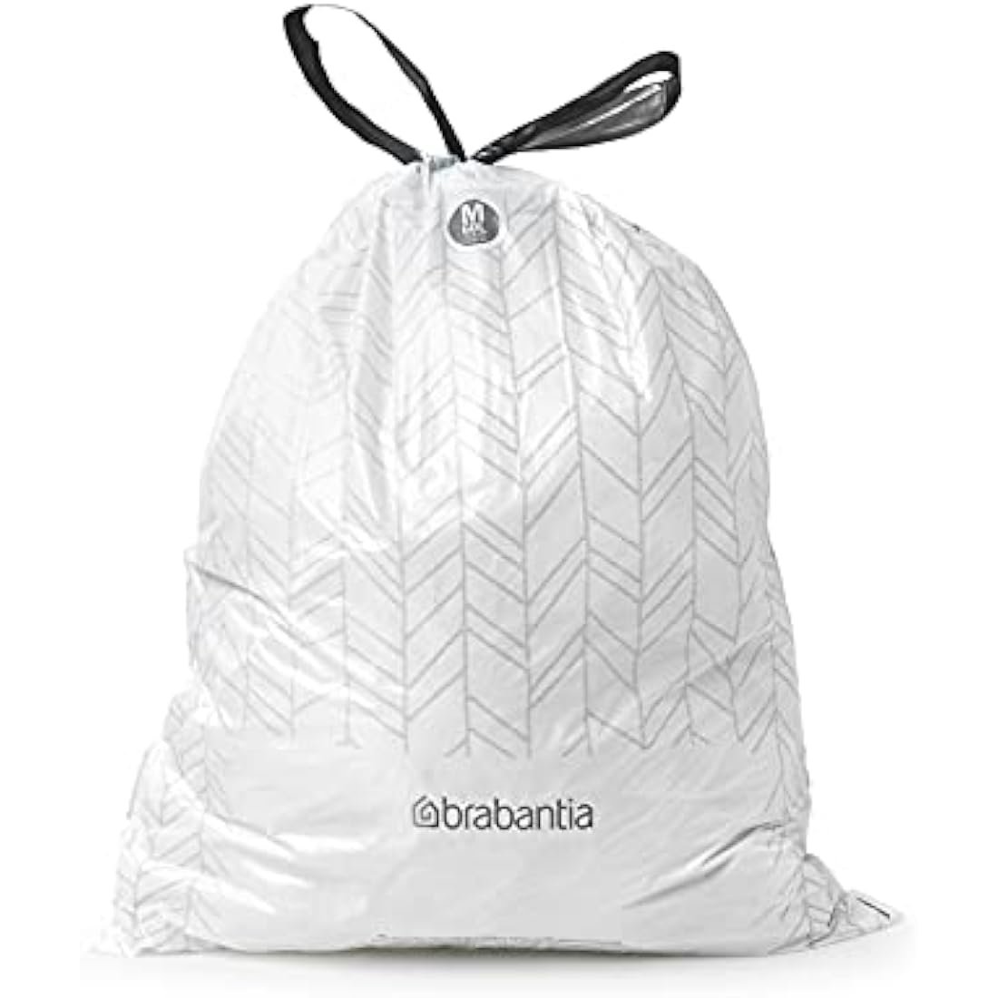 Brabantia 138829 PerfectFit Bin Liners (Size M/60 Litre) Thick Plastic Trash Bags with Tie Tape Drawstring Handles (40 Bags), White
