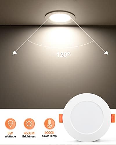 Tomosu LED Downlights for Ceiling Natural White 4000K 5W 450LM, AC 220-240V, Cut Φ75-90mm, 24mm Ultra Slim LED Recessed Ceiling Lights, IP44 Spotlights for Bathroom, 20 Pack