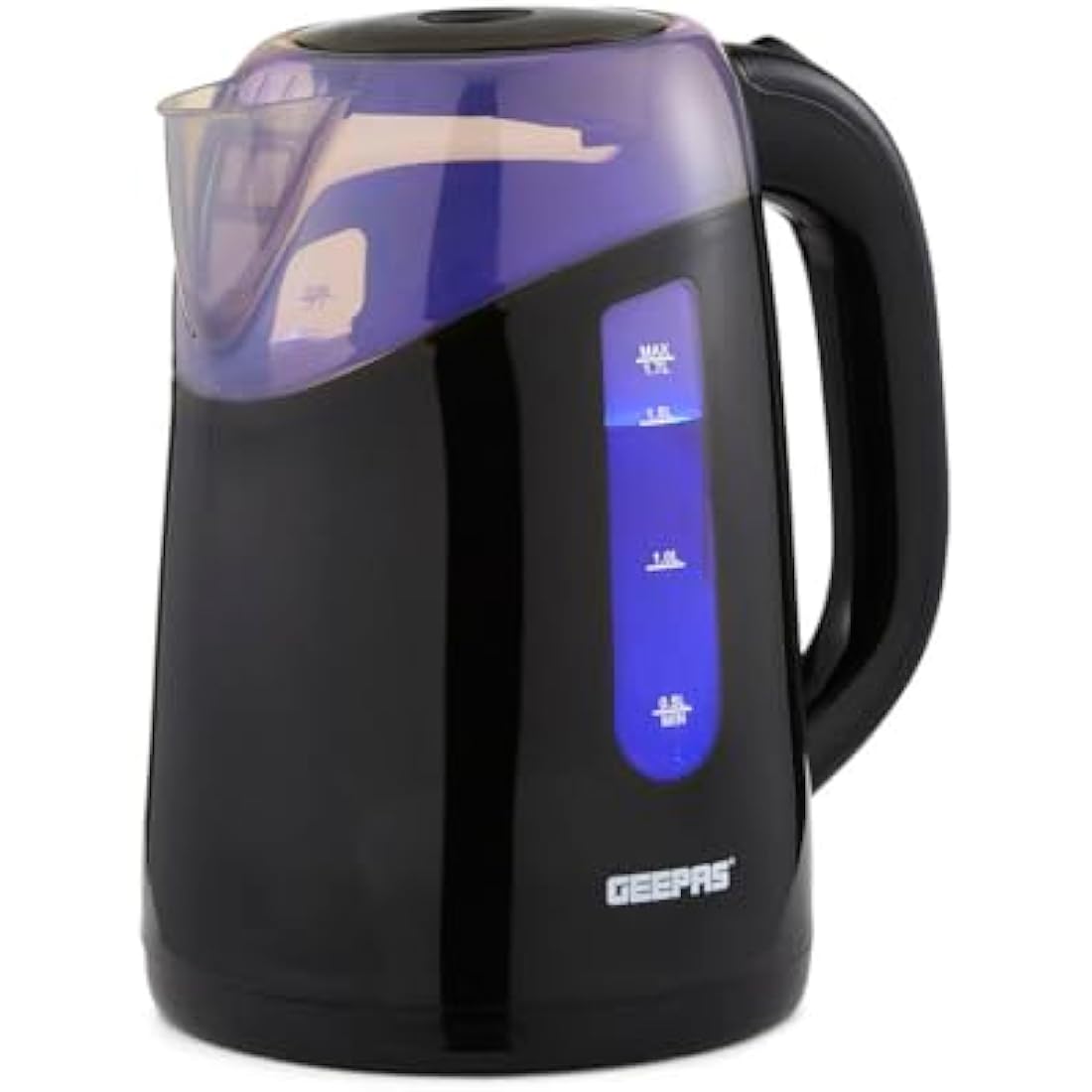 GEEPAS Illuminating Electric Kettle | 1.7L Cordless Jug Kettle with LED Lighting for Hot Water Tea or Coffee | Boil Dry Protection & Auto Shut Off | Swivel Base with Auto Lid Open | 2200W Black