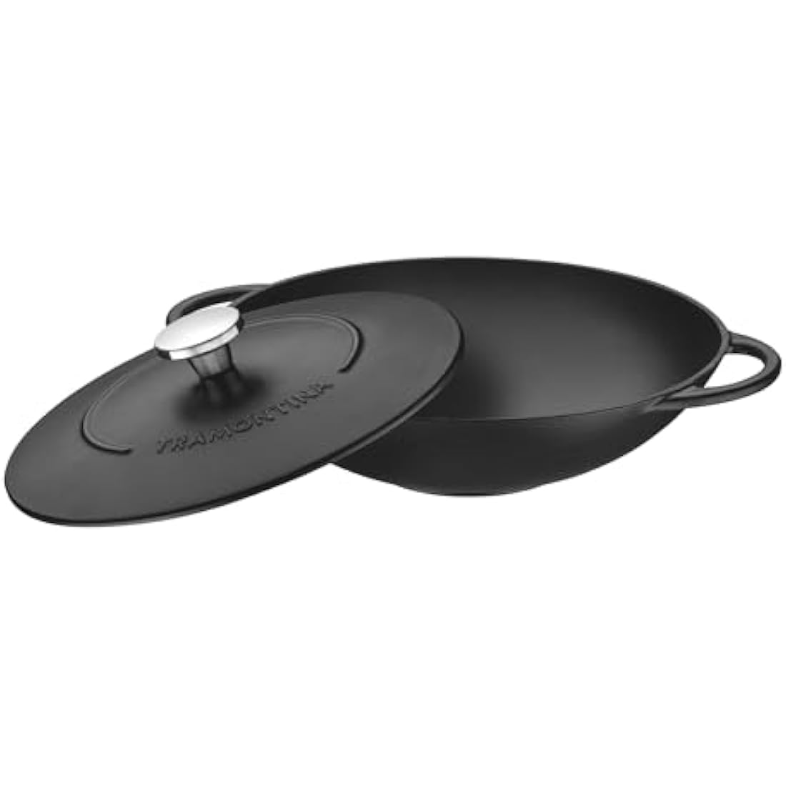 Tramontina Black Enamelled Cast Iron Wok | 32 cm (5 Litre) | Indoor & Outdoor Use