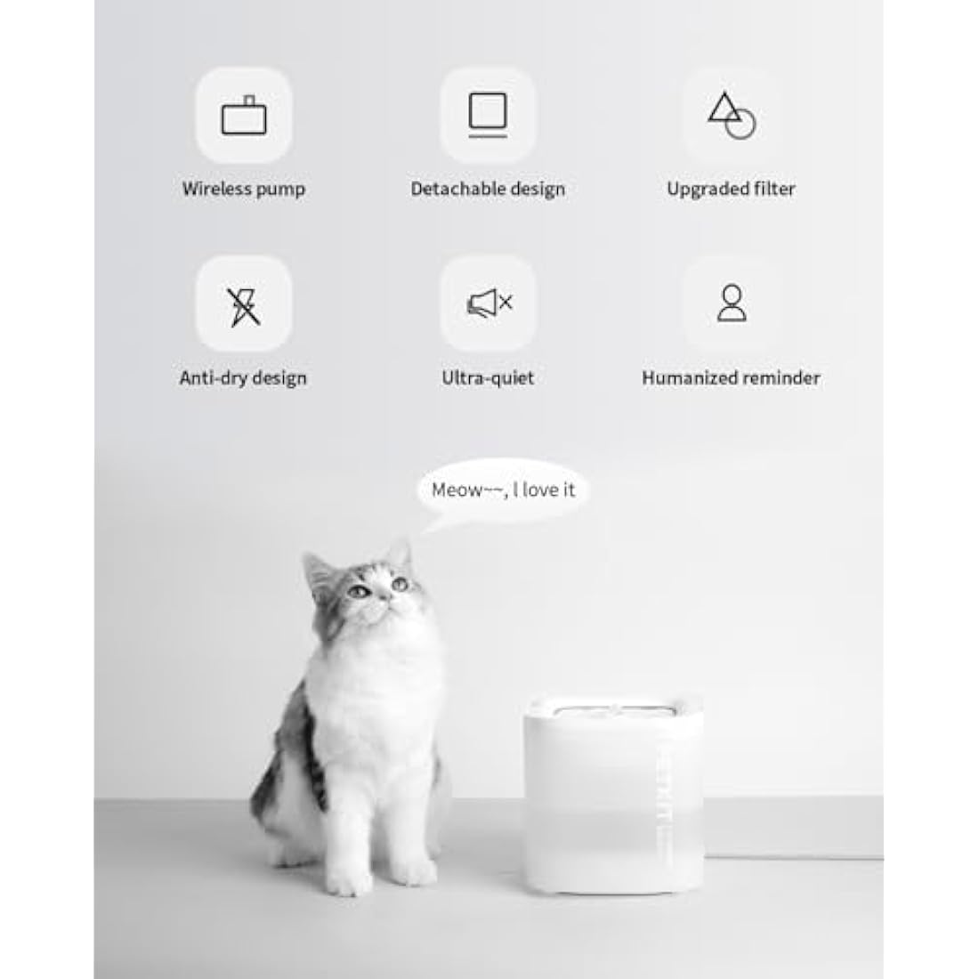 PETKIT Cat Water Fountain for Drinking, EVERSWEET SOLO SE, 1.85L Ultra Quiet Cat Fountain, Activated Carbon Filter, Upgraded Pump with Dry-Run Protection, Smart LED Light, Separate Base