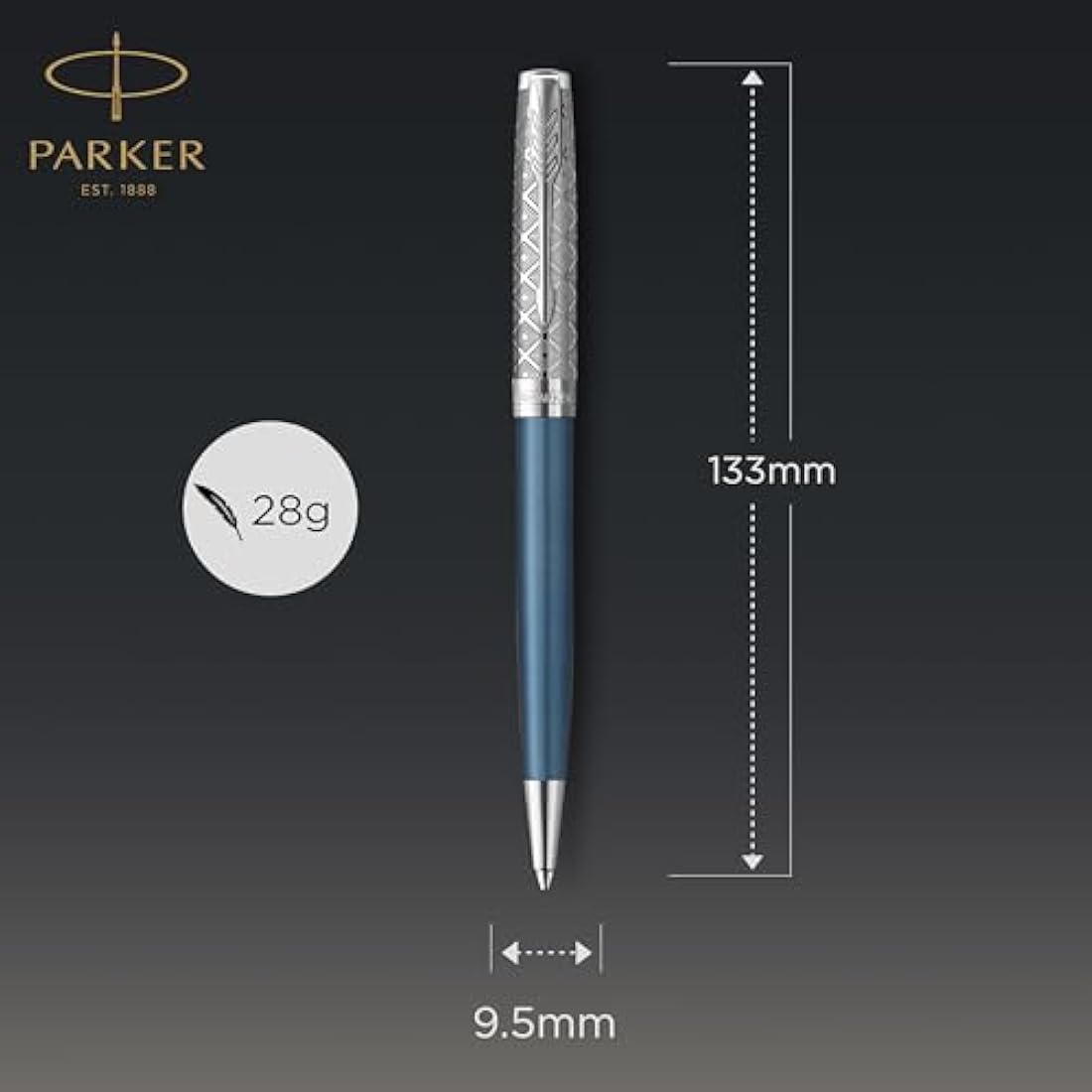 PARKER Sonnet Ballpoint Pen | Premium Metal and Blue Satin Finish with Chrome Trim | Medium Point with Black Ink Refill | Gift Box