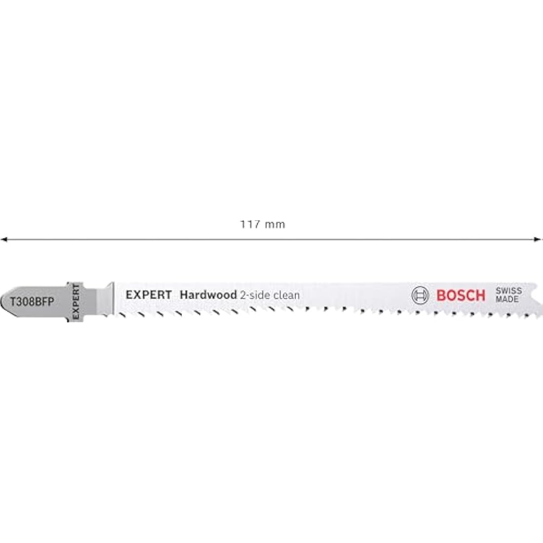 Bosch 5x EXPERT Hardwood 2-side clean T308BFP Jigsaw Blade (for Plastic coated boards, Kitchen countertop, Length 117 mm, Professional Accessory Jigsaw)