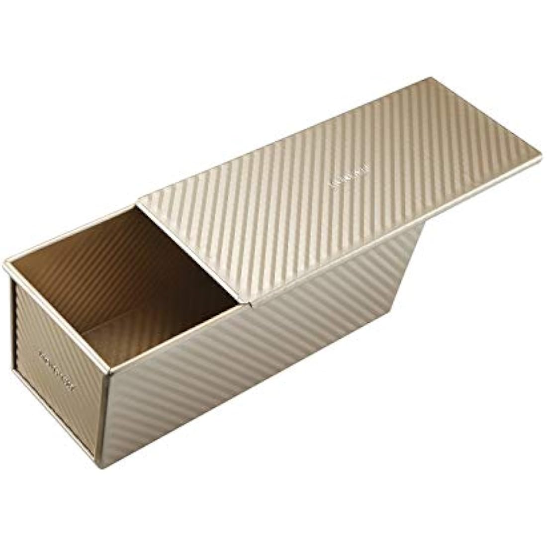 Monfish Pullman loaf pan Bread loaf tin w slidable lid allumiumed Steel 1000g Dough champgne Gold Non-Stick 34 x13.5X 12cm