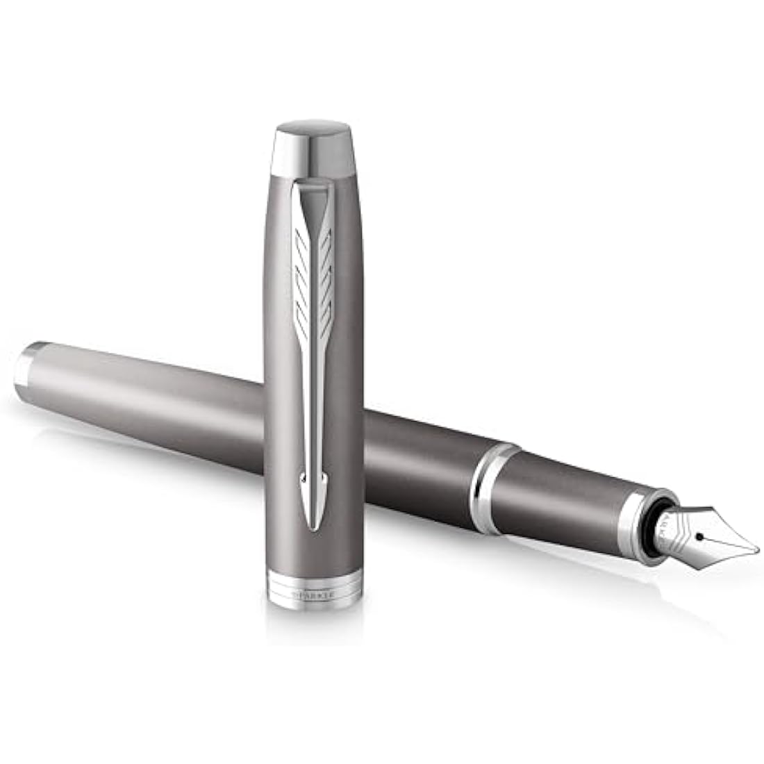 PARKER IM Writing Rituals Fountain Pen, Grey Finish with Gradient, Chrome Trims, Medium Nib, Blue Ink, Gift Box
