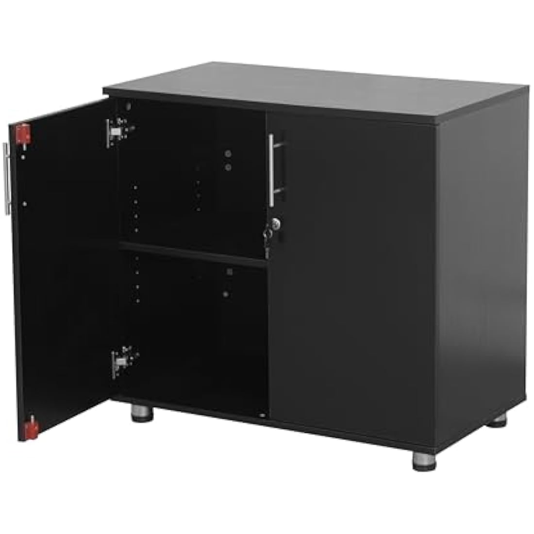MMT Furniture Designs Ltd Black Storage Cabinet Cupboard Desk Height 2 Door Bookcase with Lock 75cm Tall Desktop Extension Height