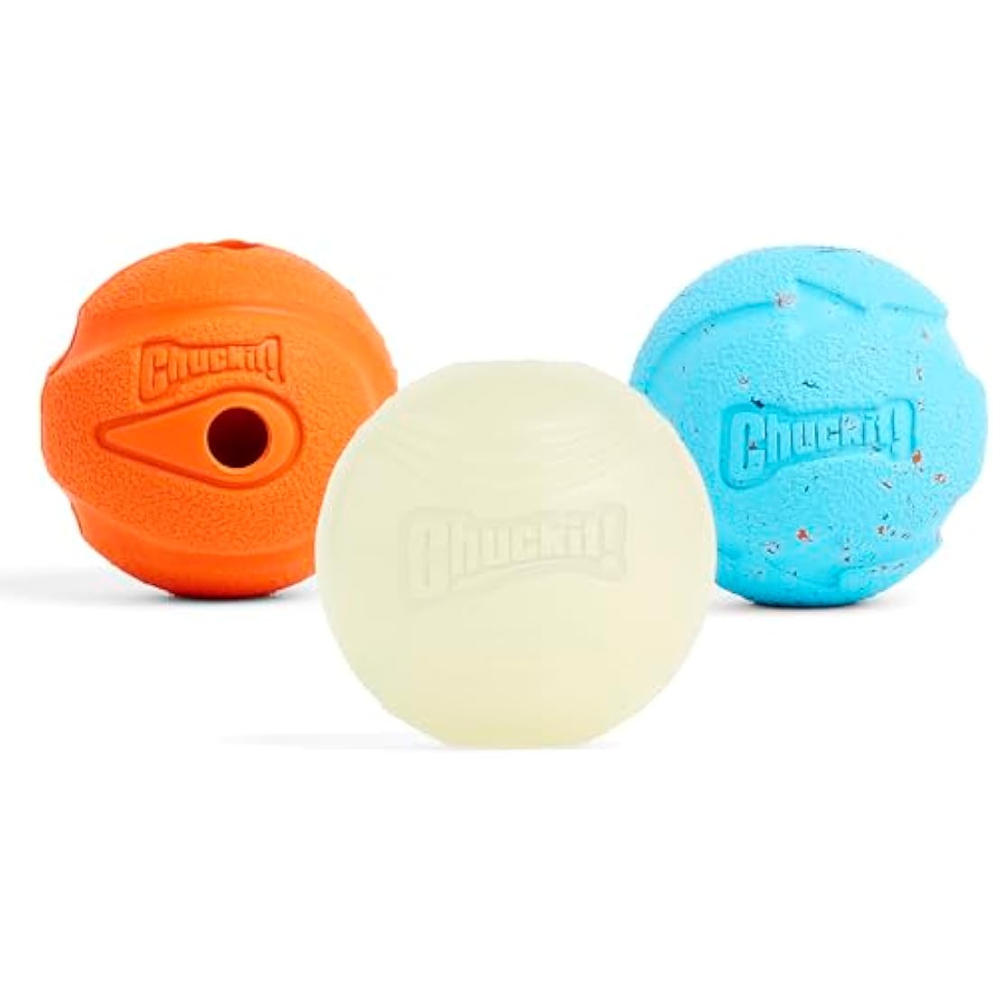 ChuckIt! Fetch Medley Gen 1 Rubber Dog Balls, The Whistler, Max Glow & Rebounce Balls for Dogs, Durable High Bounce Launcher Compatible Dog Toy, Medium, 3 Pack