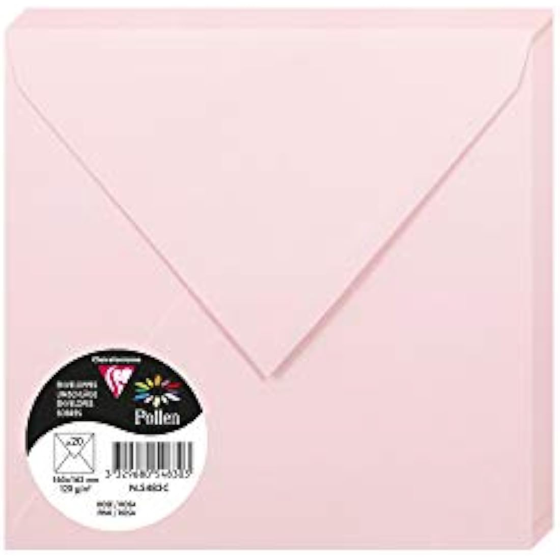 Clairefontaine - Ref 5483C - Pollen Envelopes (Pack of 20) - 165 x 165mm Sized, 120gsm Paper, Gummed Seal, Inkjet & Laser Printer Compatible, Acid Free - Pink