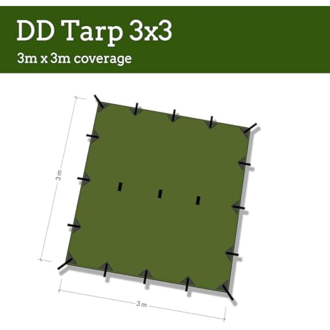 DD Hammocks - DD Tarp 3x3 - Olive Green - Lightweight, 100% Waterproof Tough Shelter with Pegs & Guy Lines for Camping Bushcraft & Hiking