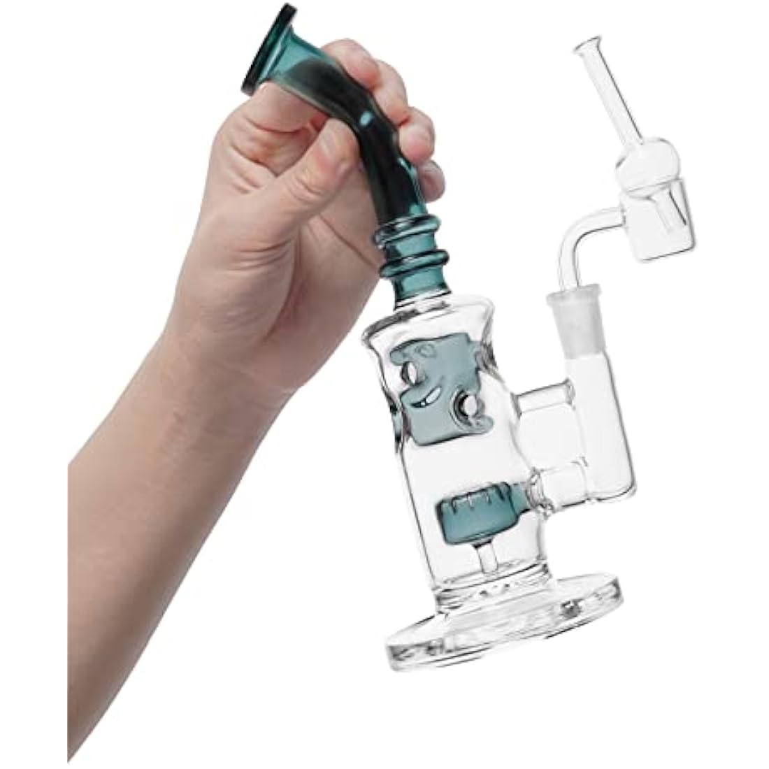 Glass Honeycomb Bong Handmade Water Pipe Perc Wax 14.4mm Bongs with Quartz Banger Cap Bowl for Bongs (Bong with quartz banger and bowl)