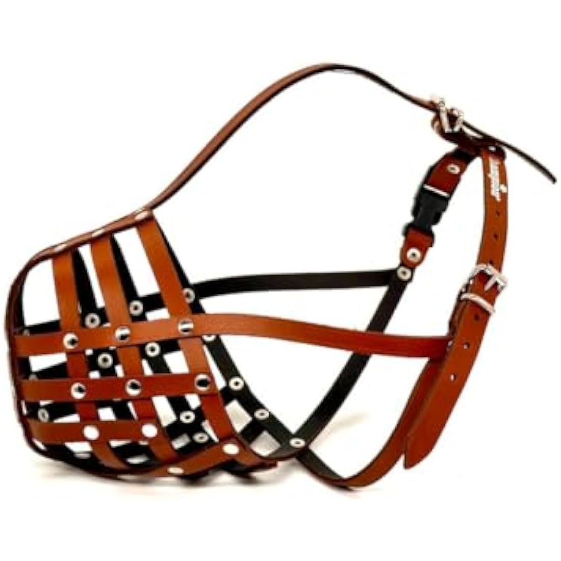 New Genuine Light Leather Dog Muzzle for Dogue de Bordeaux and Bullmastiff and and other similar breeds (Brown Leather, DB-3)