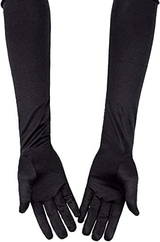 SAVITA Long Elbow Satin Gloves 21 inch Stretchy 1920s Opera Gloves Evening Party Dance Gloves for Women