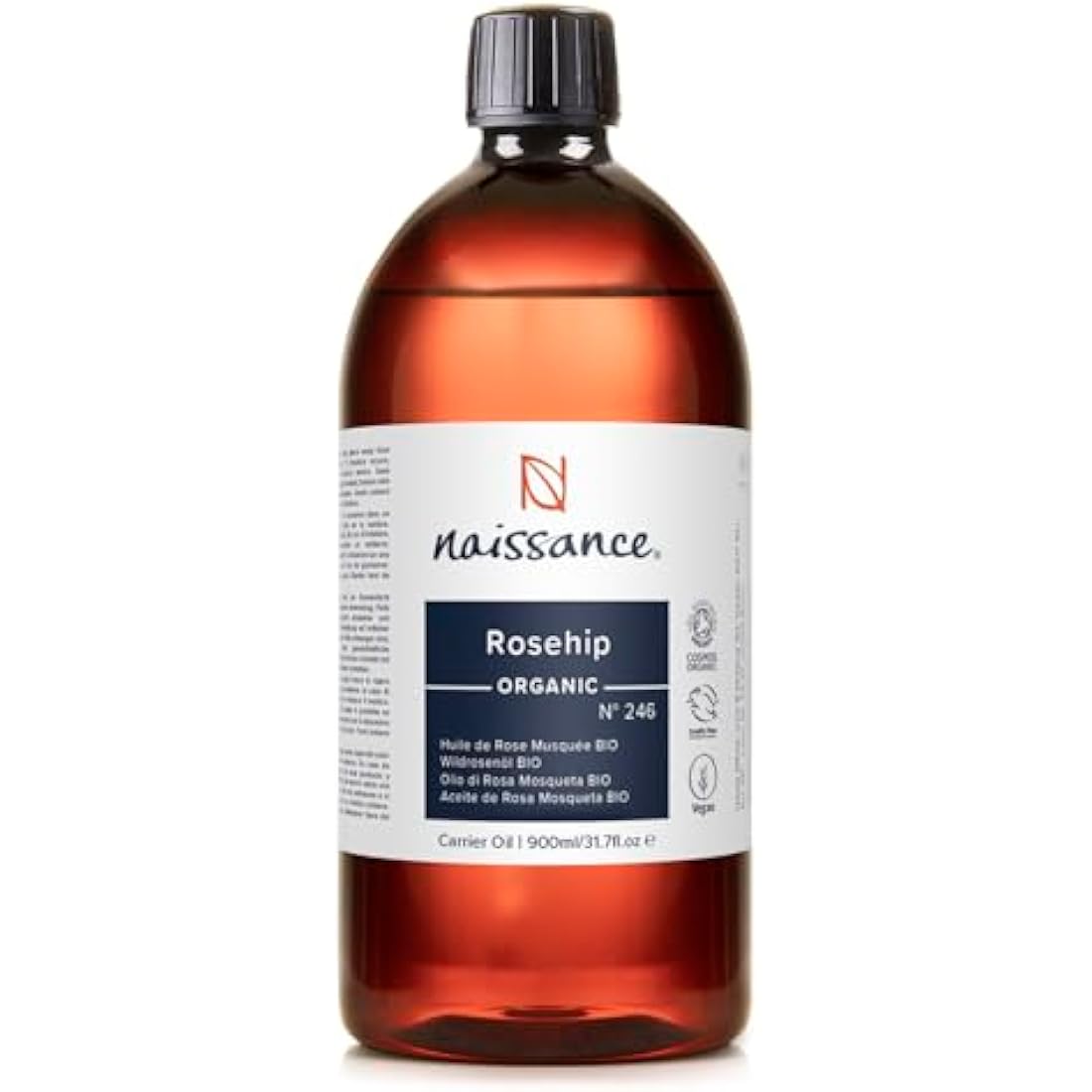 Naissance Organic Rosehip Seed Oil (Rosa Canina) (no. 246) - 900ml - Natural, Certified Organic, Vegan - for Face, Skin, Hair, Body