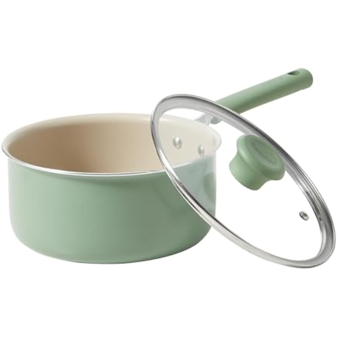 Redchef Ceramic Nonstick Saucepan with Lid,20cm Small Cooking Pot,Non Toxic Sauce Pans for Kitchen, Cool Handle PFAS Free Compatible with All Cooktops, Green