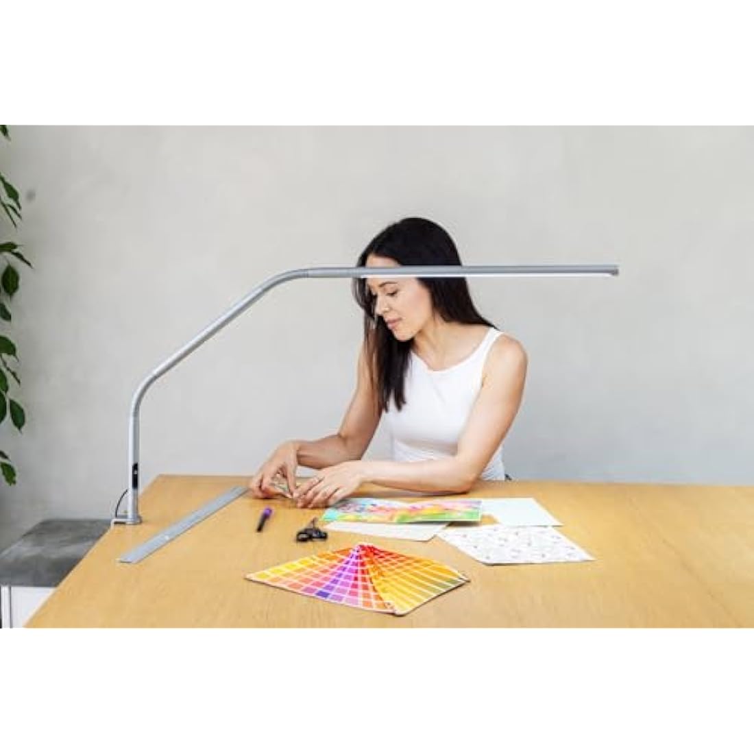 Daylight Slimline 4™ LED Table Lamp in Ice Grey - 6,000K, 3,200 Lux, 4 Brightness Levels, USB-C Charging Port, Anti-Glare Diffuser, Flexible Design, Art & Craft, Sewing, Nail Salon