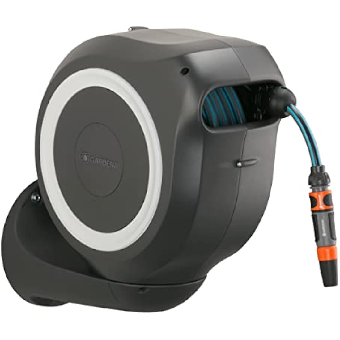 Gardena Wall-Mounted Hose Box Rollup M 20 m: Flexible Watering for Medium-Sized Gardens, Swivel Hose Reel, with Wall Bracket, System Parts and Nozzle, Including 20 m Gardena Hose (18612-20)