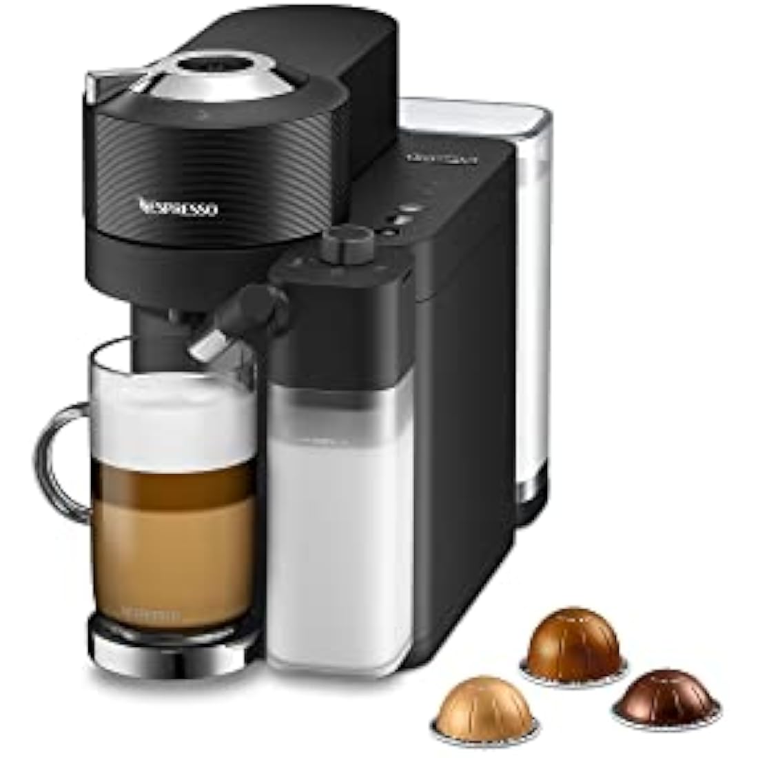 Nespresso Vertuo Lattissima Coffee Machine by De'Longhi for Vertuo Coffee Pods, Latte, Cappuccino, Integrated Milk Frother, Starter Capsule Set Included, ENV300.B, Black