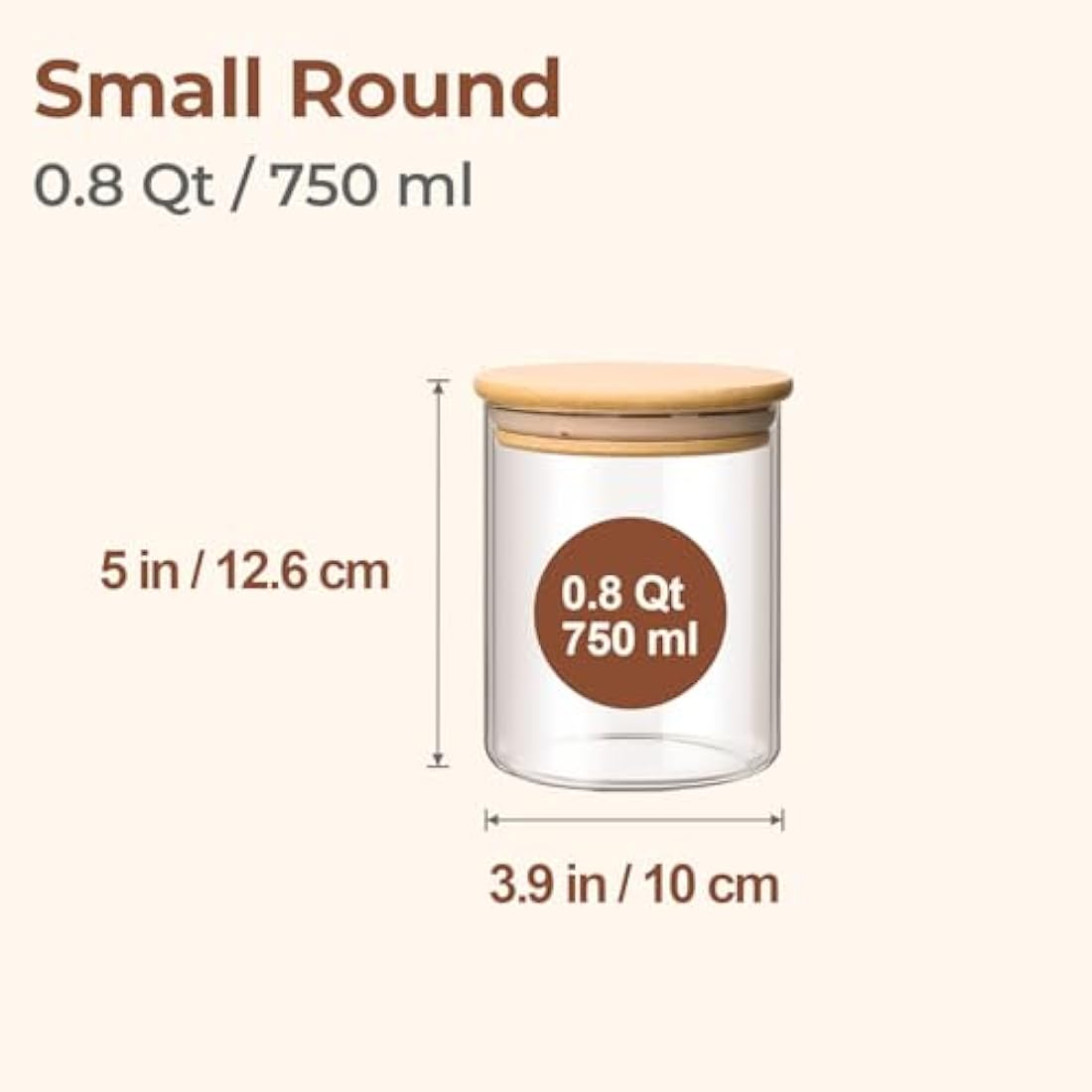 ComSaf 750ml Glass Food Storage Jars Set of 6, Clear Glass Storage Containers with Bamboo Lids, Pantry Organization Jar, Spice, Tea, Coffee and Sugar Container, Small Canister Set for Kitchen