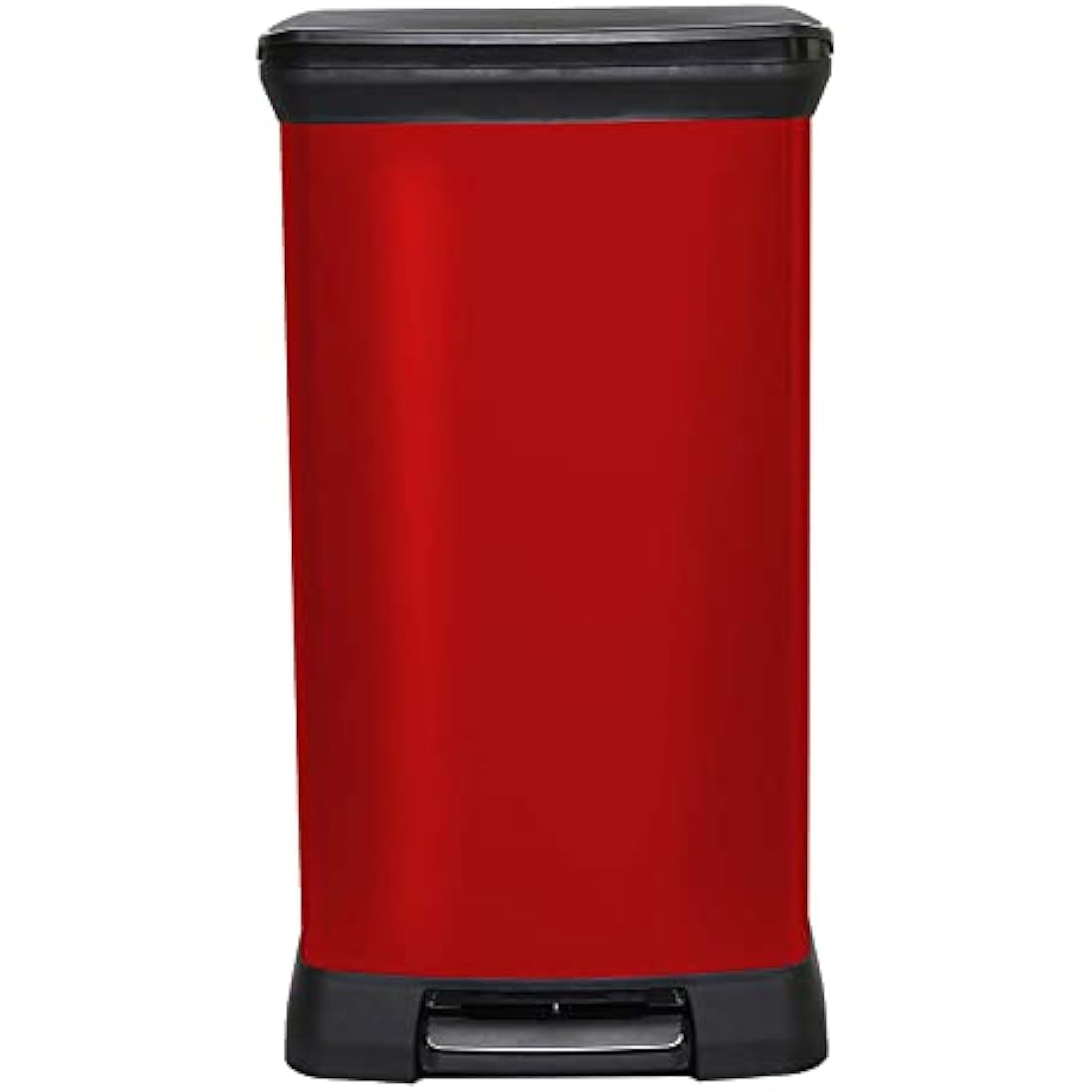 Curver Metal Effect 70% Recycled Kitchen Pedal Touch Deco Bin 50 Litres - Red