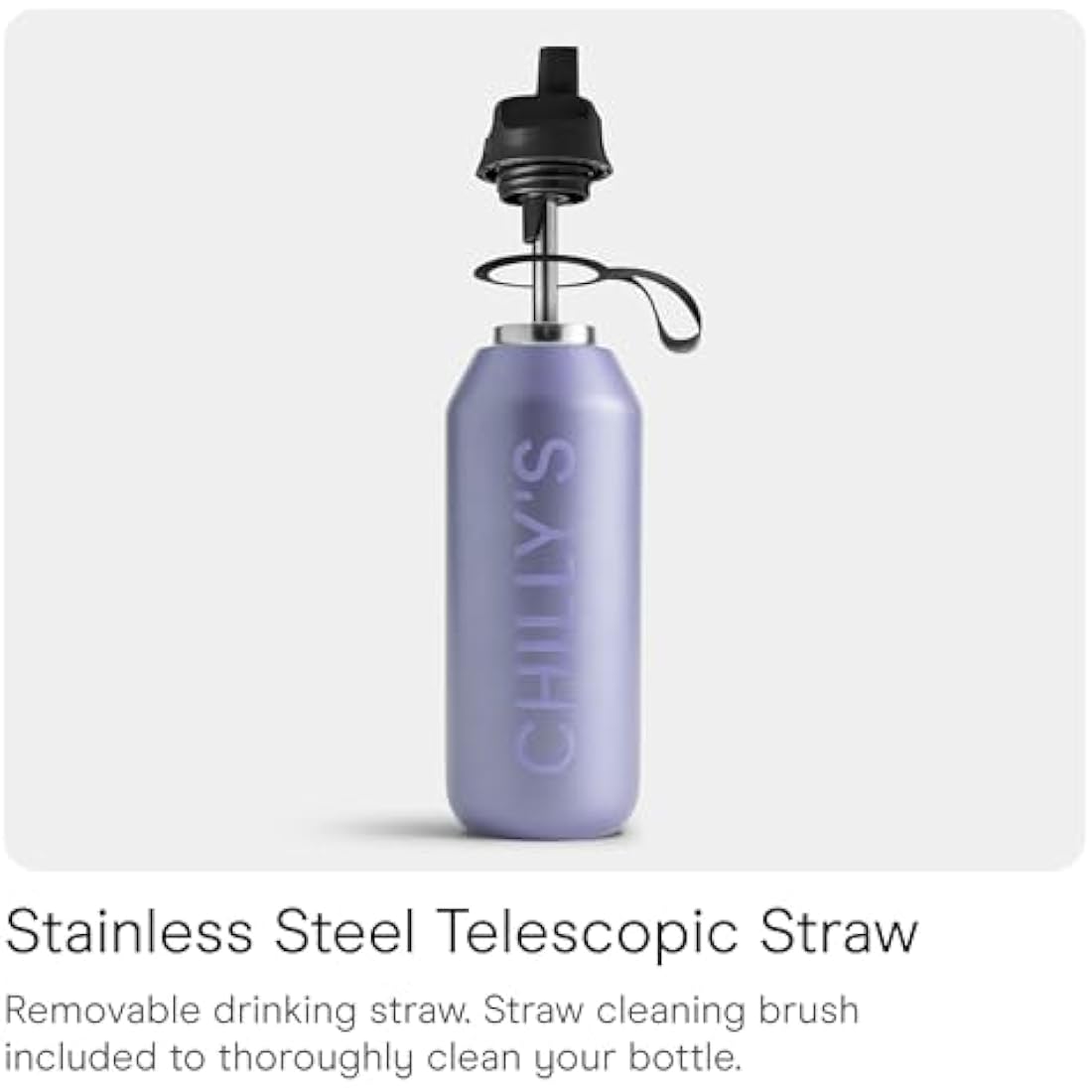 Chilly's Series 2 Flip Water Bottle with Sports Lid, Telescopic Straw and Nylon Carry Loop - Easy Flip Lid, Straw Cleaning Brush Included