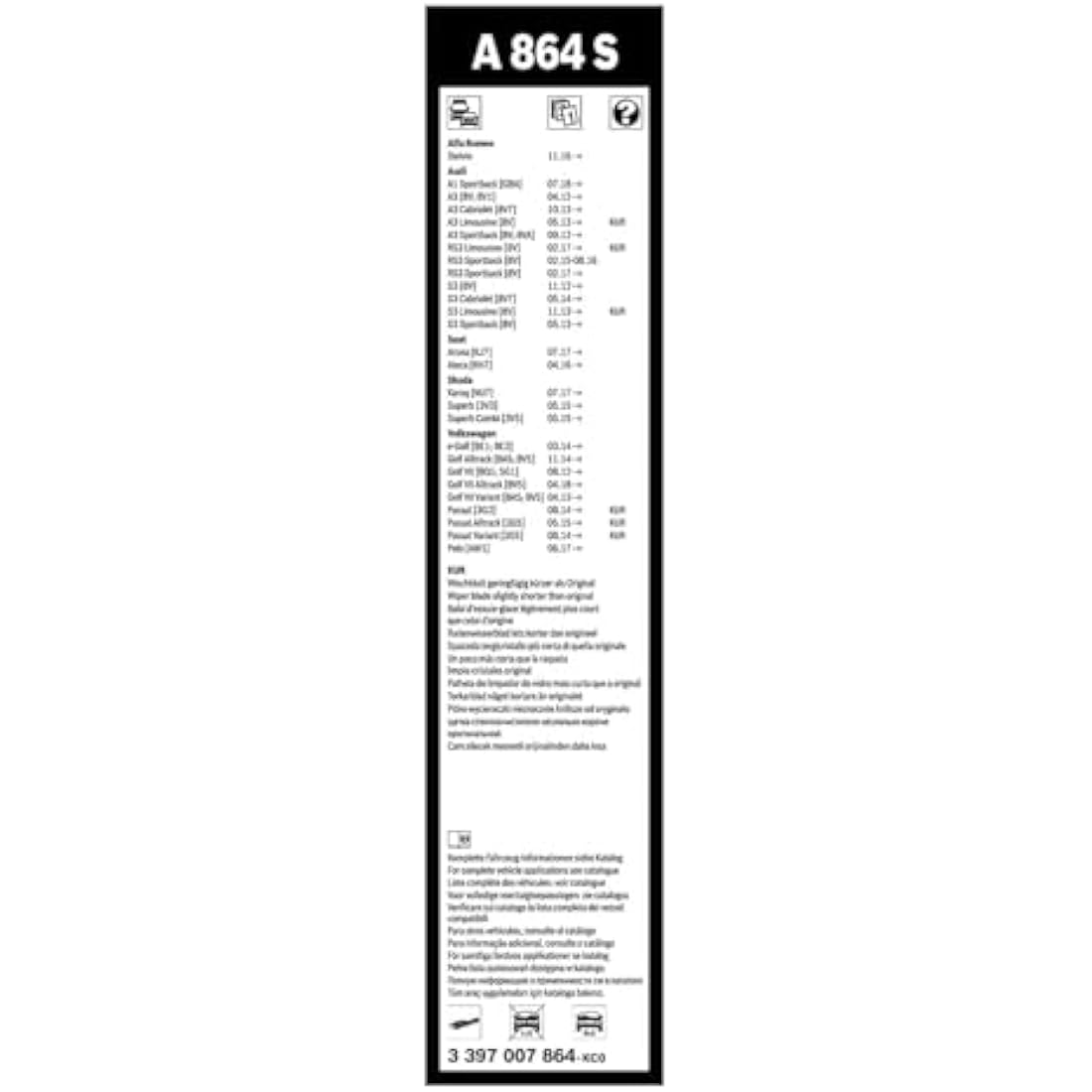 Bosch Wiper Blade Aerotwin A864S, Length: 650mm/450mm − set of front wiper blades
