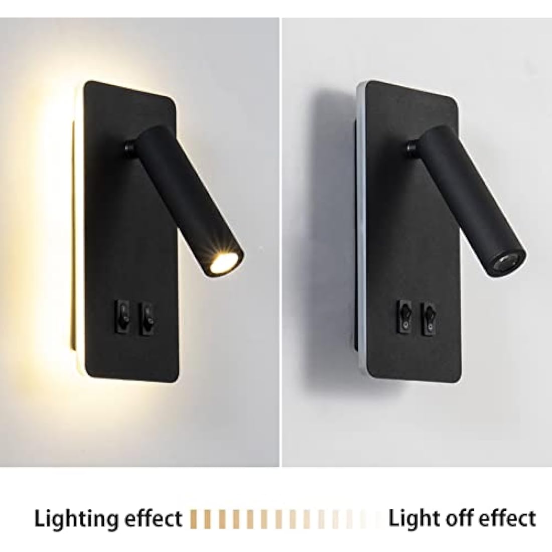 uksunvi LED Wall Mounted Lamp,Bedside Reading Wall Light,12W LED Wall Lamp, Adjustable Spotlight （3W +9W 3000K Warm Light） (2PCS Black Rectangular)