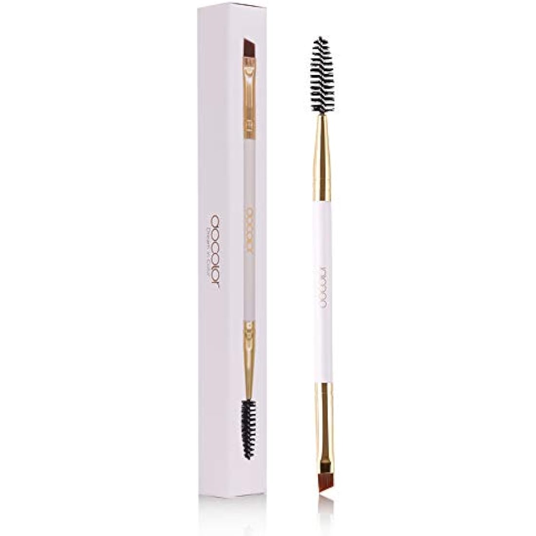 Docolor Eyebrow Brush Duo Eyebrow Spoolie 1Pc Professional Angled Eye Brow Brush Perfect for Lining and Shaping Brows, Spoolie for Brows or Lashes White