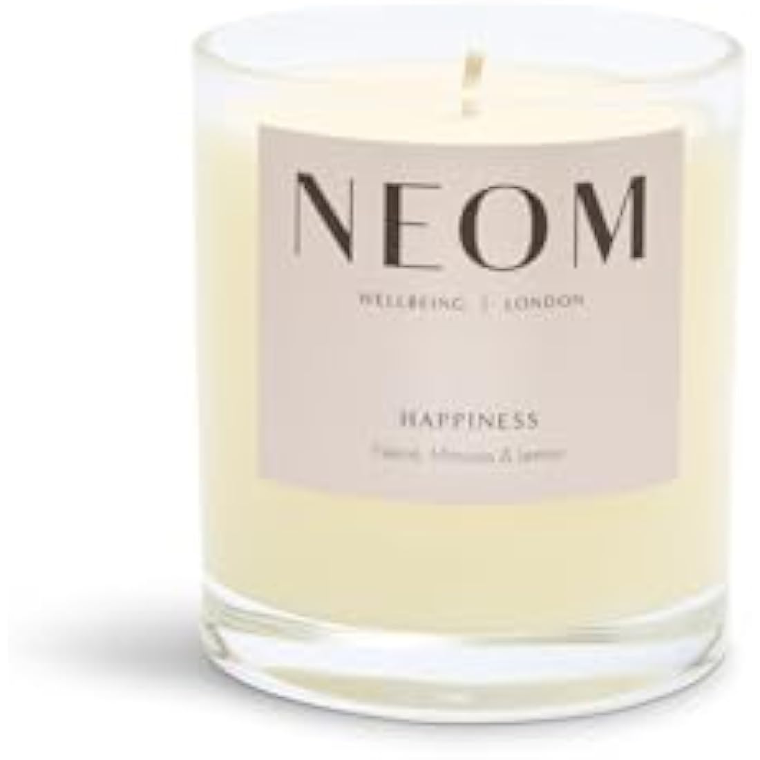 Neom Happiness Scented Candle, 1 Wick | Essential Oil Aromatherapy Candle | Neroli, Mimosa & Lemon | Scent to Make You Happy,White,185 g (Pack of 1),1101170