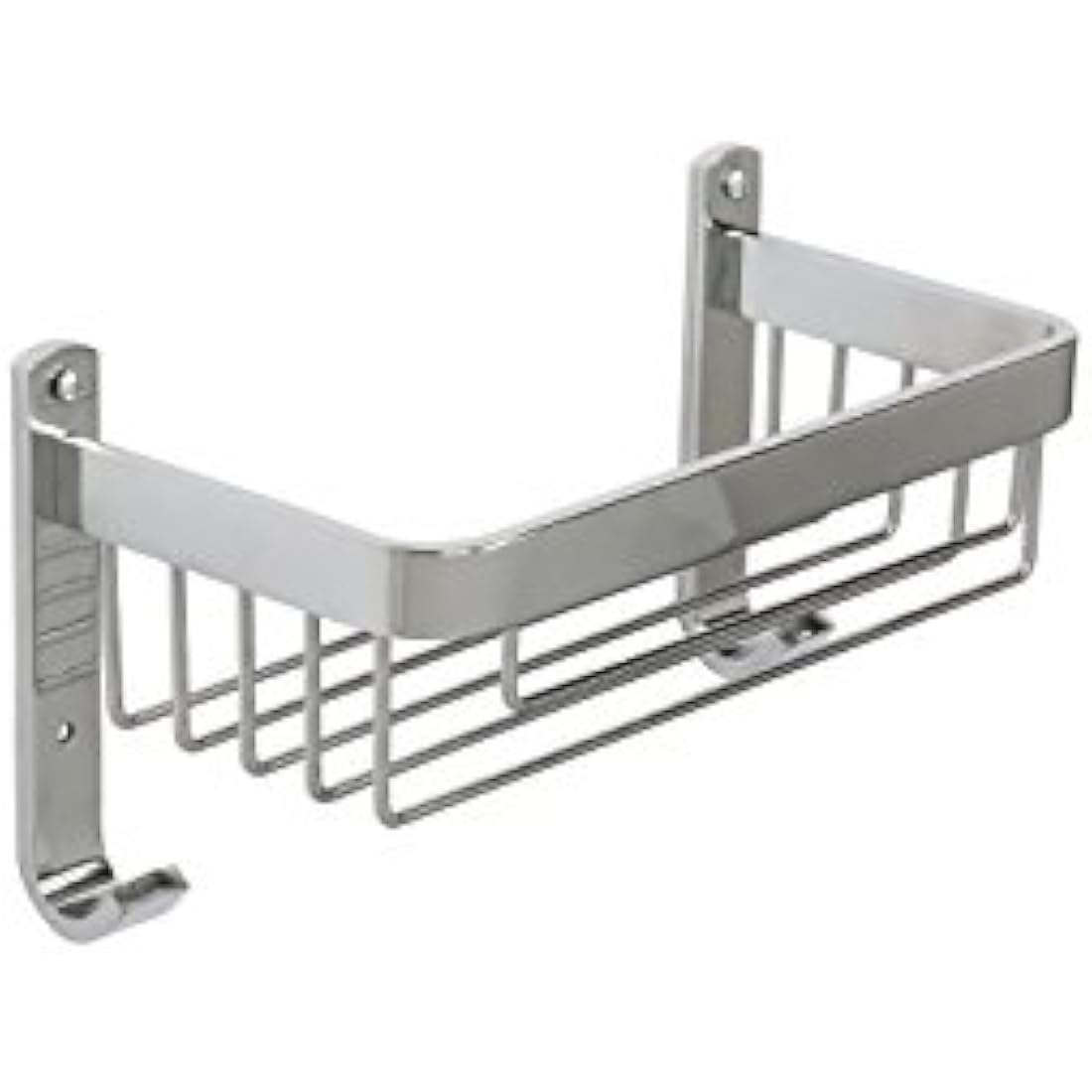 Croydex Aluminium Large Basket - Bathroom Storage Solution, Wall-Mounted Shower Caddy with Hooks, Chrome Bathroom Accessory, Rust-Free, Includes Wall Plugs & Screws, 5kg Load
