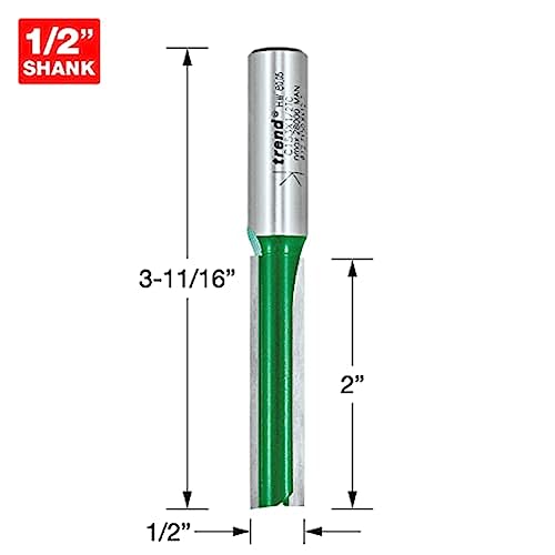Trend CraftPro Straight Flute Two Flute Router Cutter, 1/2 Inch Shank with 12.7mm Cut Diameter and 50mm Cut Length, Carbide Tipped, C153X1/2TC