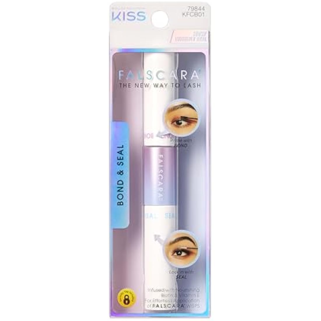 KISS Falscara DIY Eyelash Extension Bond & Seal Infused with Biotin & Vitamin E, Strong Gentle Comfortable Lash Adhesive for All Day Wear for Use with Lash Wisps, Remover and Applicator, White