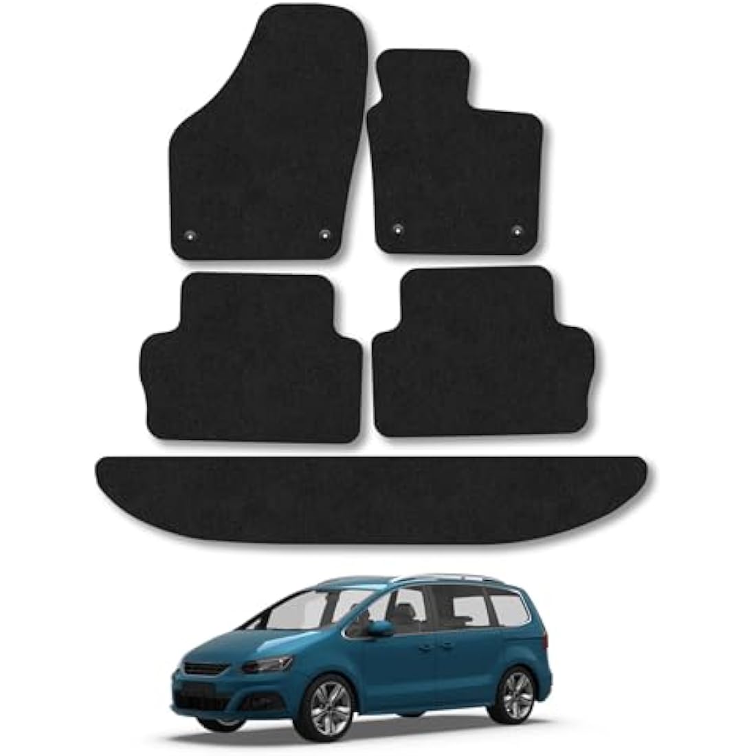 Seat Alhambra (2010+) [7 Seat] Car Mats Accessories Tailored Fit Carpet Floor Mats Non Slip Black Trim Full Coverage Compatible Accessory Front Rear Set Anti Slip Granulated Backing Clips
