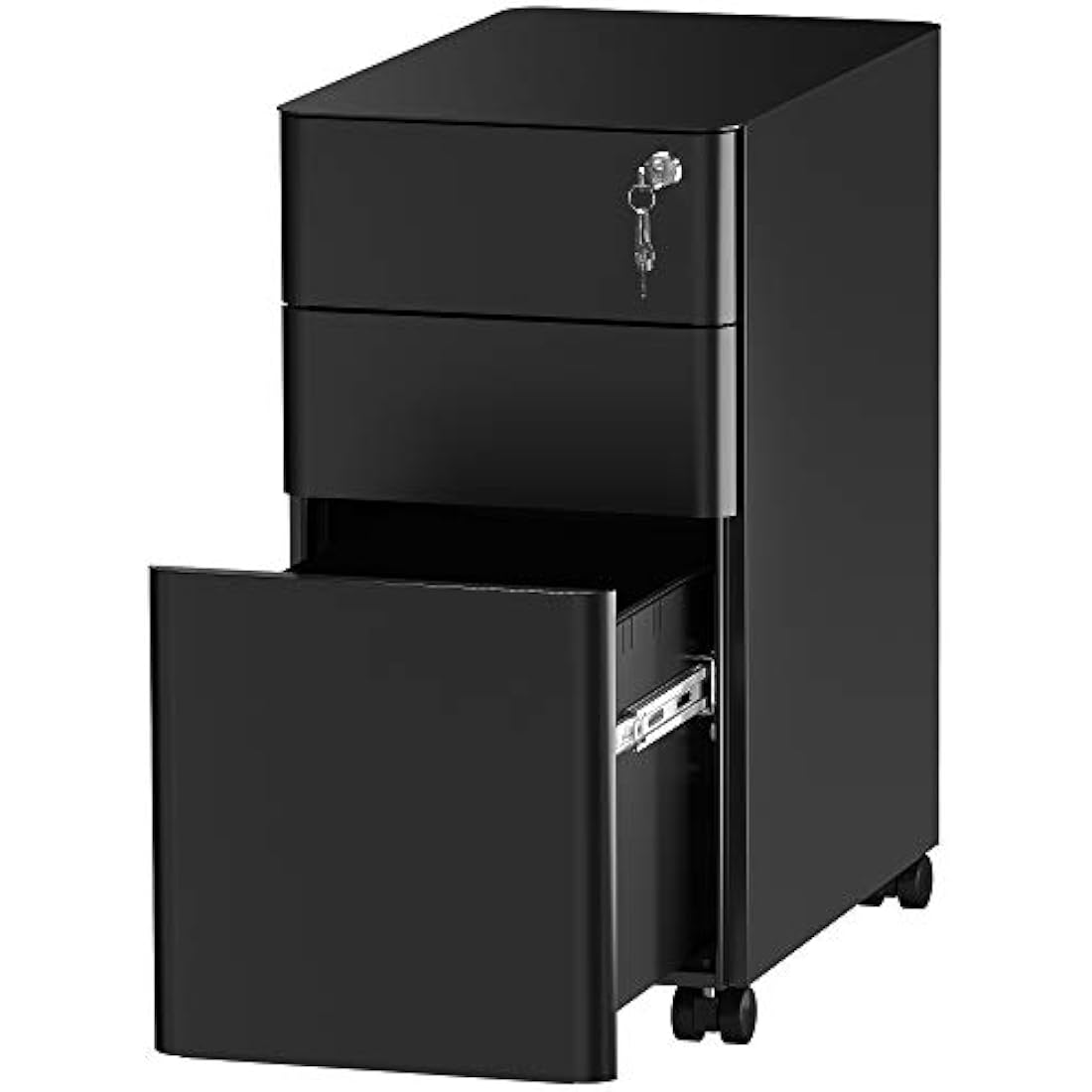 YITAHOME Metal File Cabinet with 3 Lockable Drawers, Mobile Filing Cabinet for Home Office, Under Desk File Office Drawers for Letter/Legal/A4, Fully Assembled, Black, 30 x 46 x 59cm