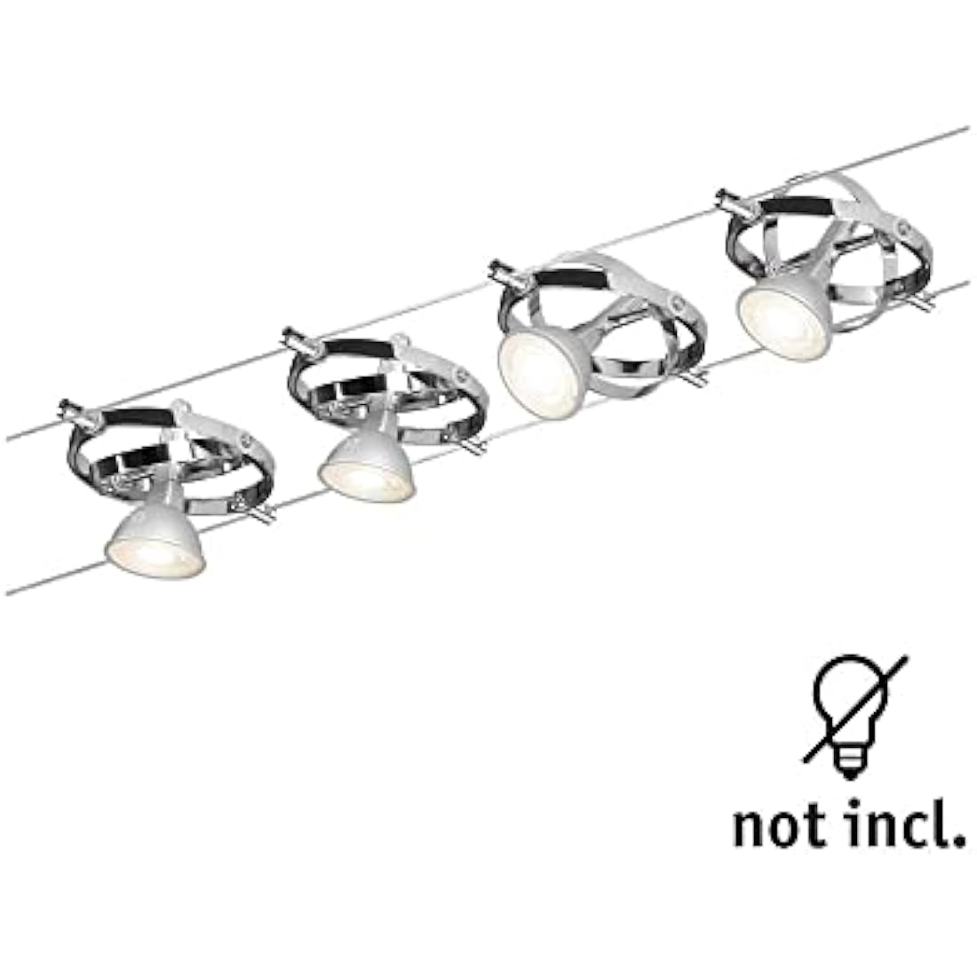 Paulmann 94144 Cable Lighting System – Cardan Set, Extendable Max 4 x 10 Watt Matt Chrome/Chrome Wire Suspension Lamps Without Bulbs
