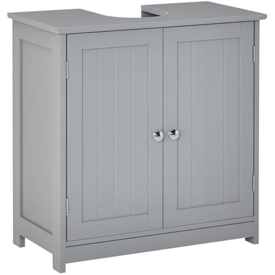 kleankin 60x60cm Under-Sink Storage Cabinet w/Adjustable Shelf Handles Drain Hole Bathroom Cabinet Space Saver Organizer Grey