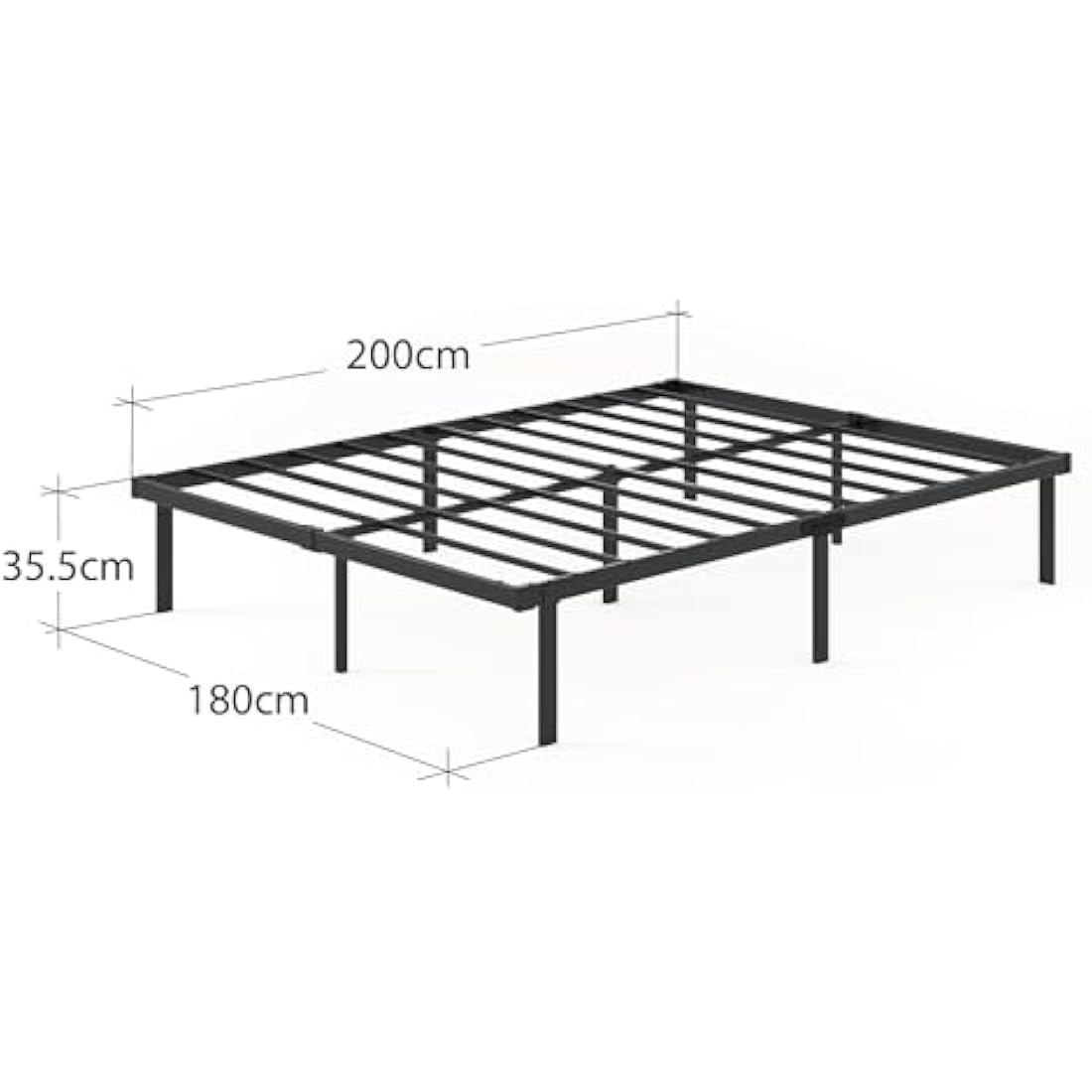 Zinus Caleb Super King Bed frame - Bed 180x200 cm - 36cm Height - Metal bed frame with Underbed storage and steel slat support - Black