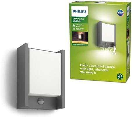 Philips myGarden Arbour LED Outdoor Wall Light with Motion Sensor [Anthracite] 1 x 6 W Integrated LED Light, For Garden and Patio Lighting