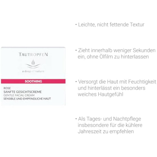 Tautropfen Rose Soothing Solutions, Gentle Facial Cream For Delicate and Easily Irritated Skin, 50 Milliliter