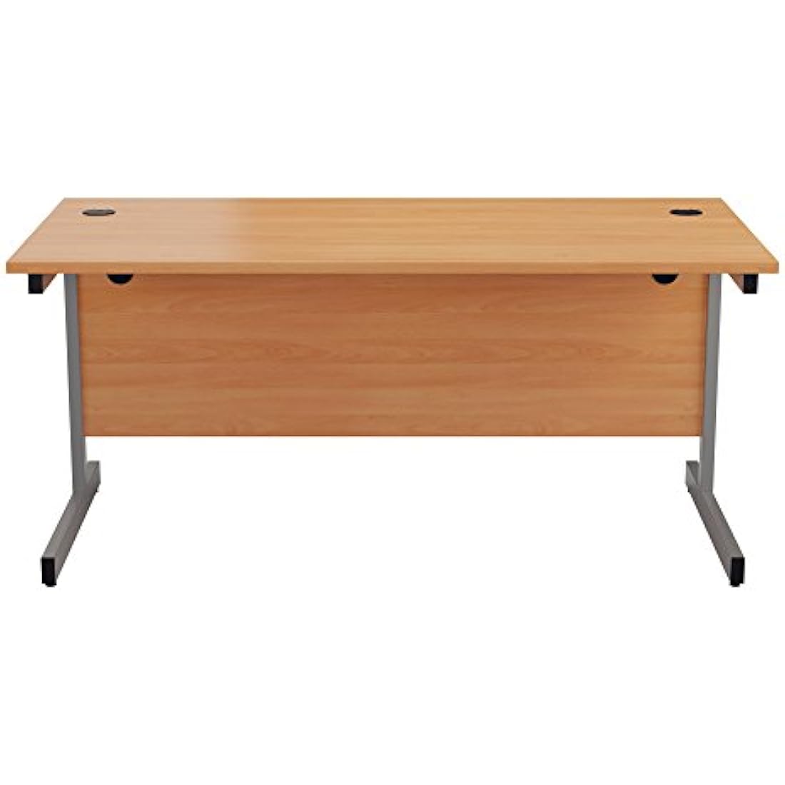Office Hippo Heavy Duty Rectangular Cantilever Office Desk, Home Office Desk, Office Table + Integrated Cable Ports, PC Desk For Office or Home, 5 Yr Wty - Silver Frame/Beech Top, 120cm x 80cm