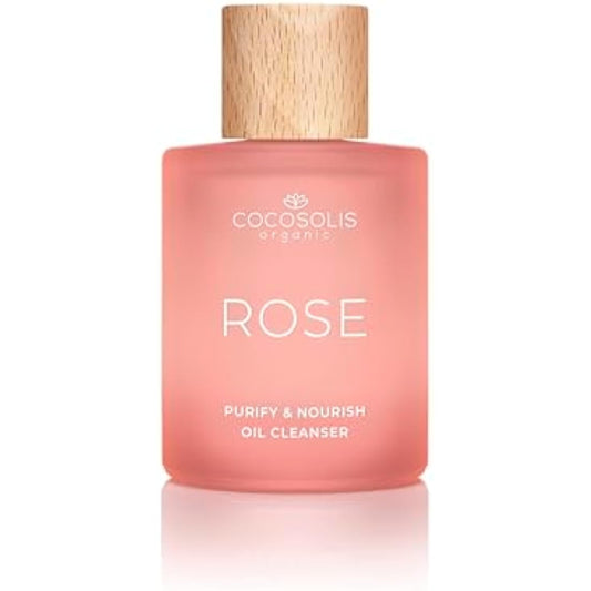 COCOSOLIS ROSE Purify & Nourish Oil Cleanser, moisturizing cleansing oil and make-up remover, vegan, with rose extract and vitamin E