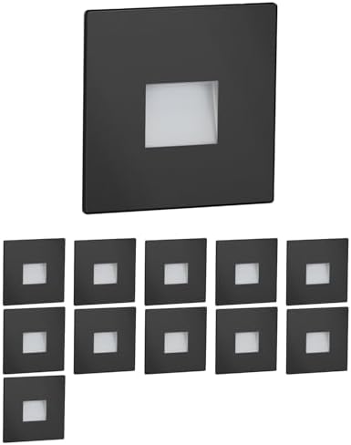 ledscom.de 12 LED Staircase Light/recessed Wall Light FOW for Indoors and Outdoors, Downlight, Angular, Black, 85 x 85mm, Cool White