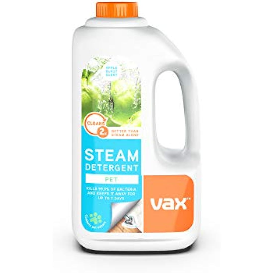 Vax Steam Detergent Pet 1L Steam Cleaner Detergent, Hard Floor Cleaner Solution, Apple Burst Scent, Neutralise Pet Odours, Remove 99.9percent of Bacteria, 1-9-132813, White