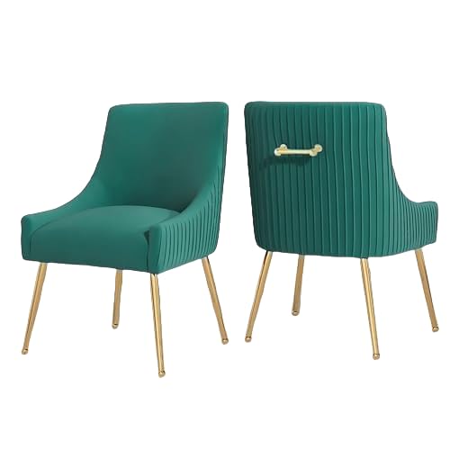 SEYNAR Dining Chairs, Accent Chair Set of 2, Modern Upholstered Kitchen Dining Room Chairs with Gold Legs, Fabric Tufted Velvet Living Room Chair for