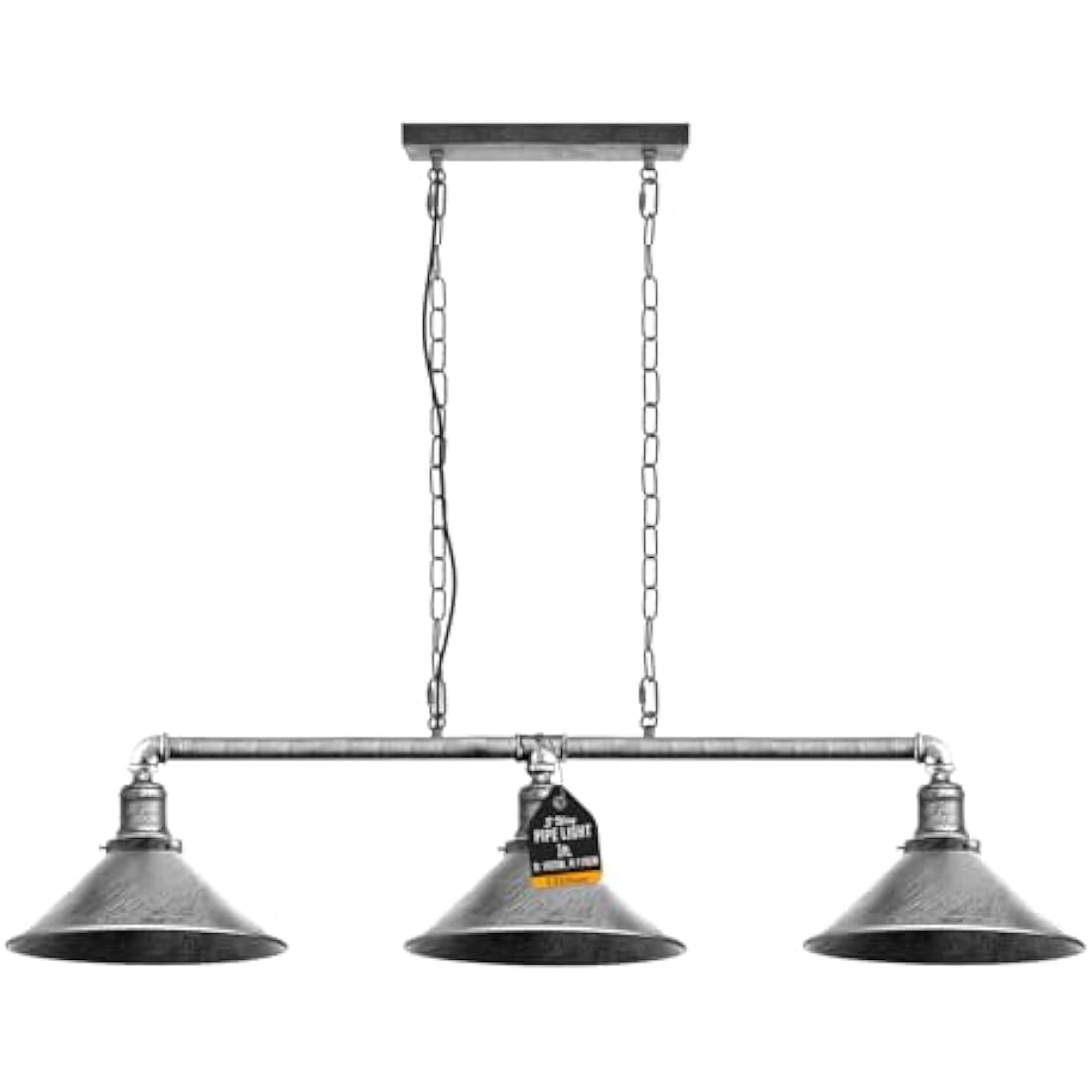 LEDSONE Industrial 3-Light Pendant Ceiling Light Brushed Silver Metal Adjustable Chain E27 Cone Shade Steampunk Hanging Fixture for Kitchen, Dining Room, Bar, Loft, Living Room