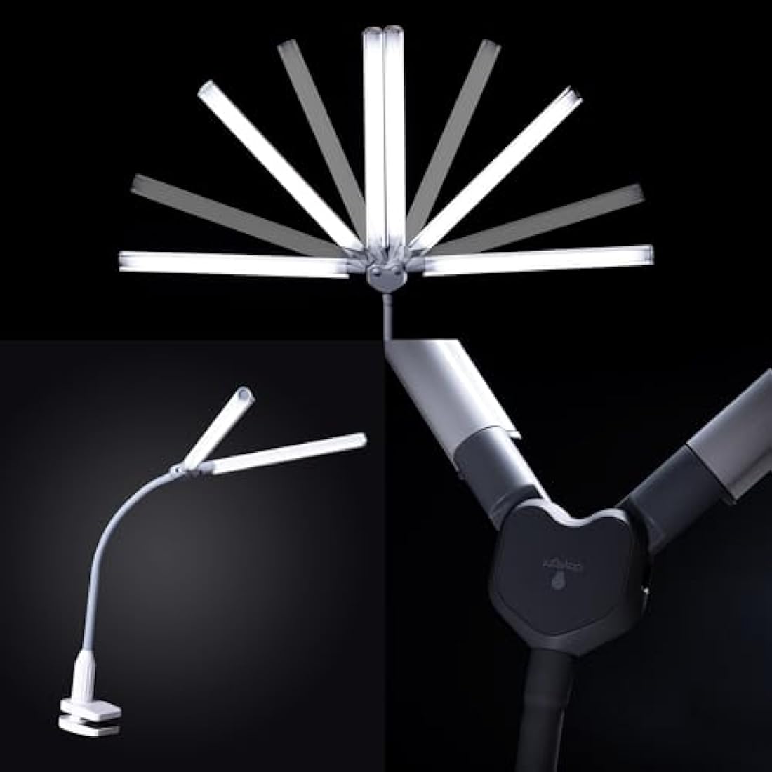 Daylight DuoPro™ Clamp Lamp - High CRI 95+, Double Head Design, LED (6,000K, 2100 Lux), Anti-Glare Shades, 4 Brightness Levels, Flexible Arm, Sturdy Clamp (Grey/White)