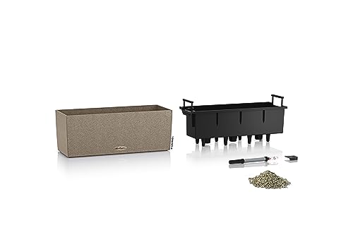 Lechuza BALCONERA Stone 50 Self Watering Planter Plastic Indoor/Outdoor Flower Plant Pot Table and Window Box with Drainage Hole H19 L50 W19 cm Sand